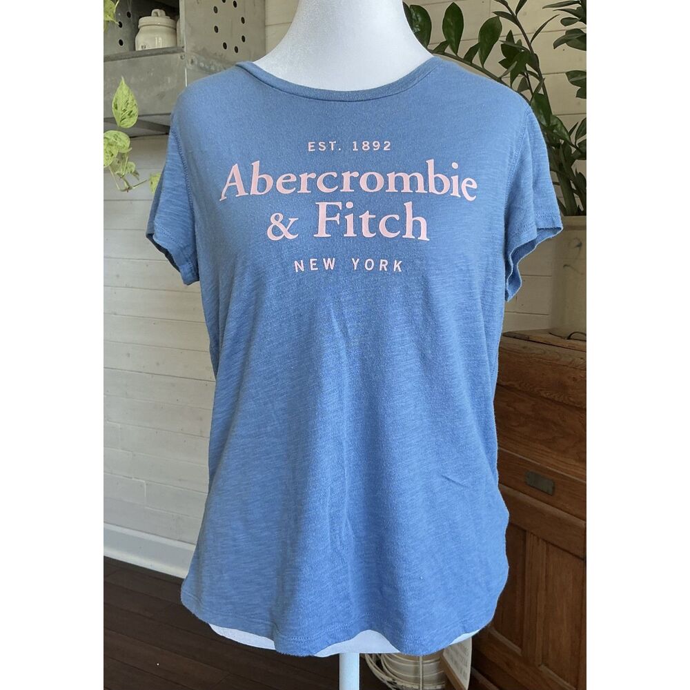 Abercrombie & Fitch Blue Pink Graphic T Shirt Women's Med Y2K